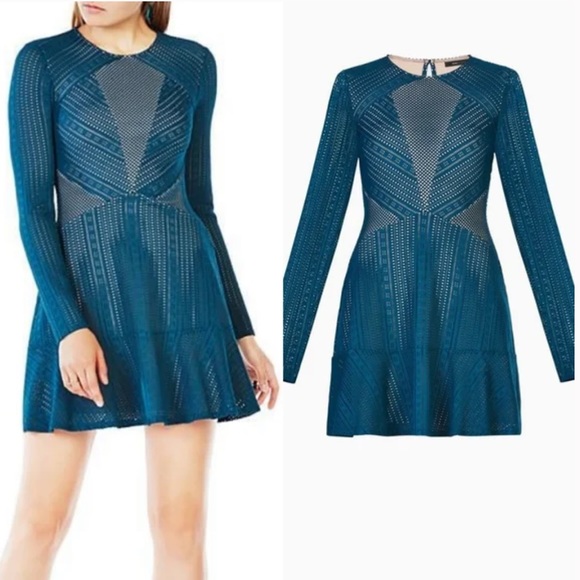 NWOT BCBGMaxAzria Green Daina Teal Mesh Fit & Flare Cocktail Dress. Size M - Picture 10 of 12